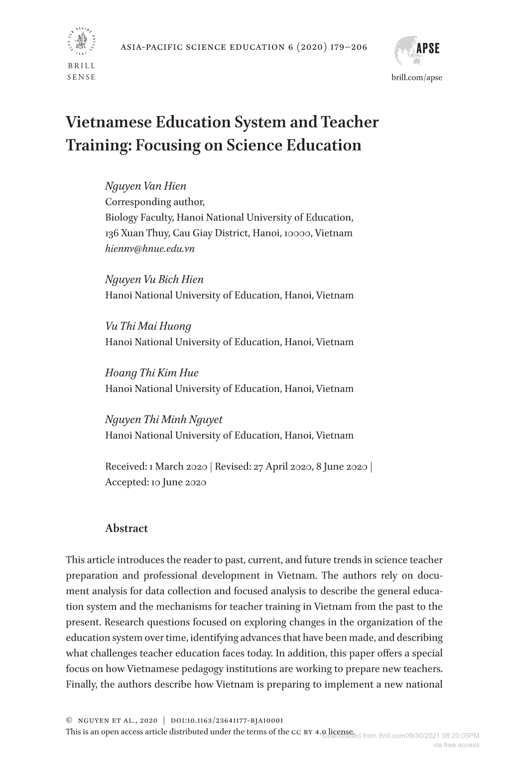 Vietnamese Education System and Teacher Training: Focusing on Science Education