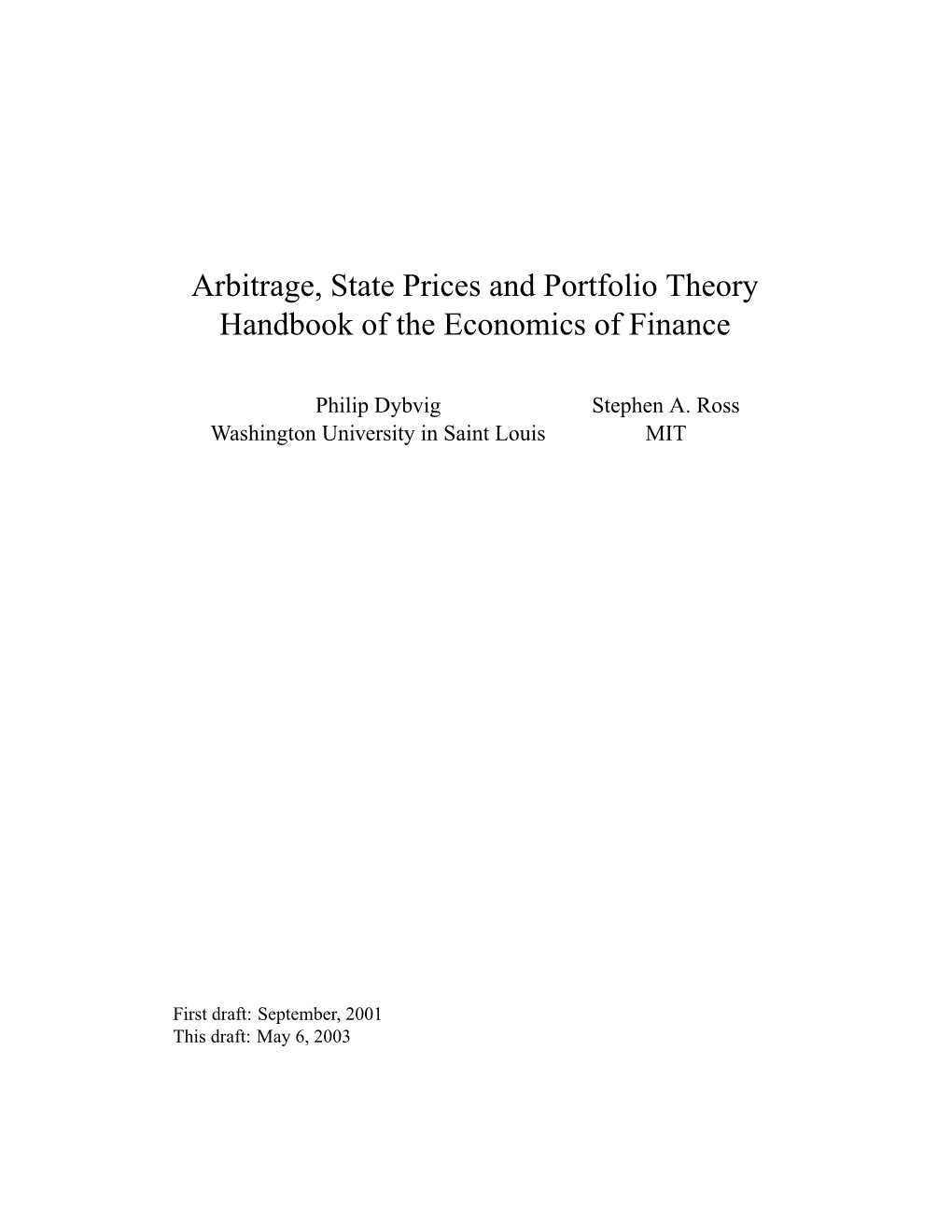 Arbitrage, State Prices and Portfolio Theory Handbook of the Economics of Finance