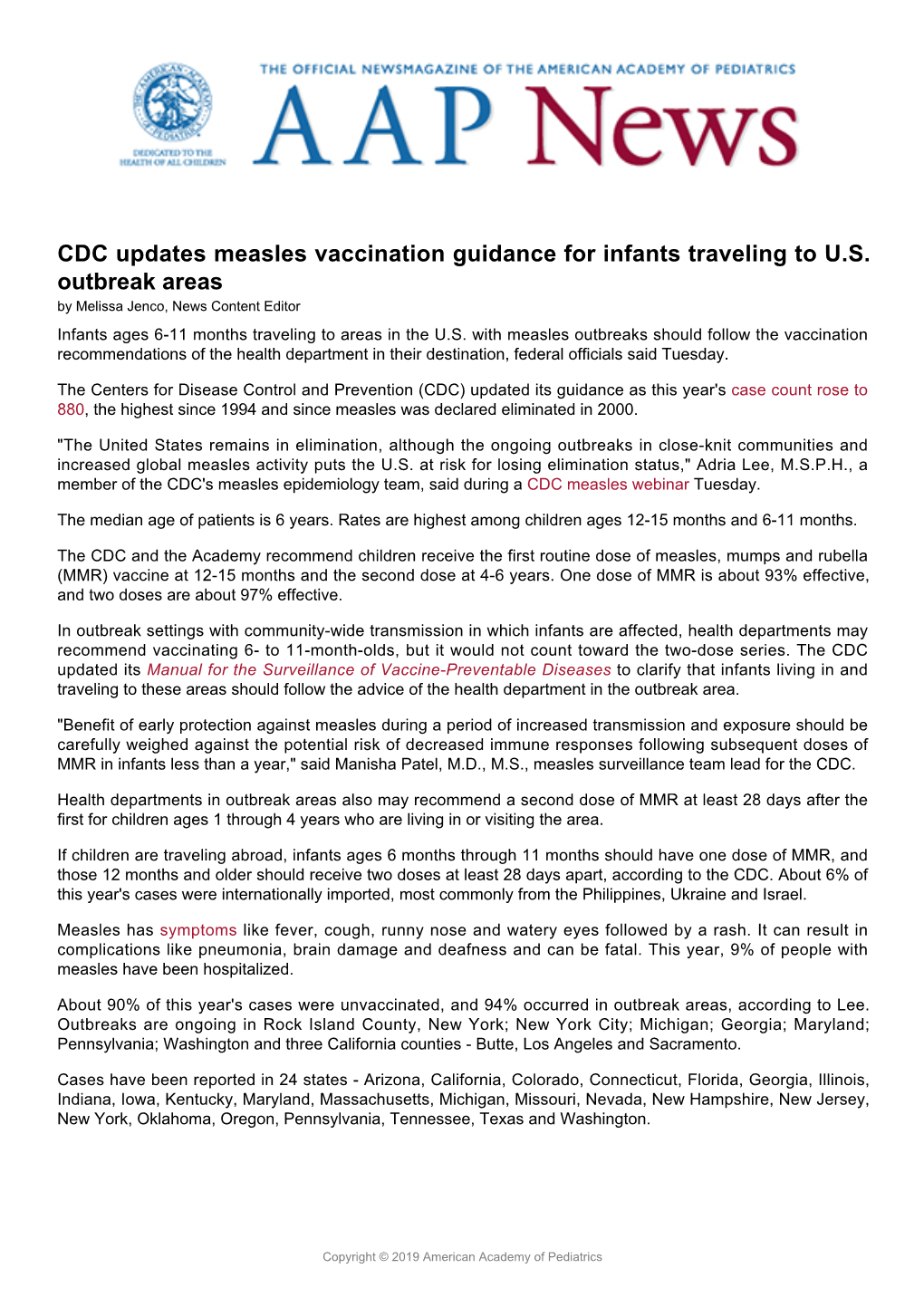 CDC Updates Measles Vaccination Guidance for Infants Traveling to U.S
