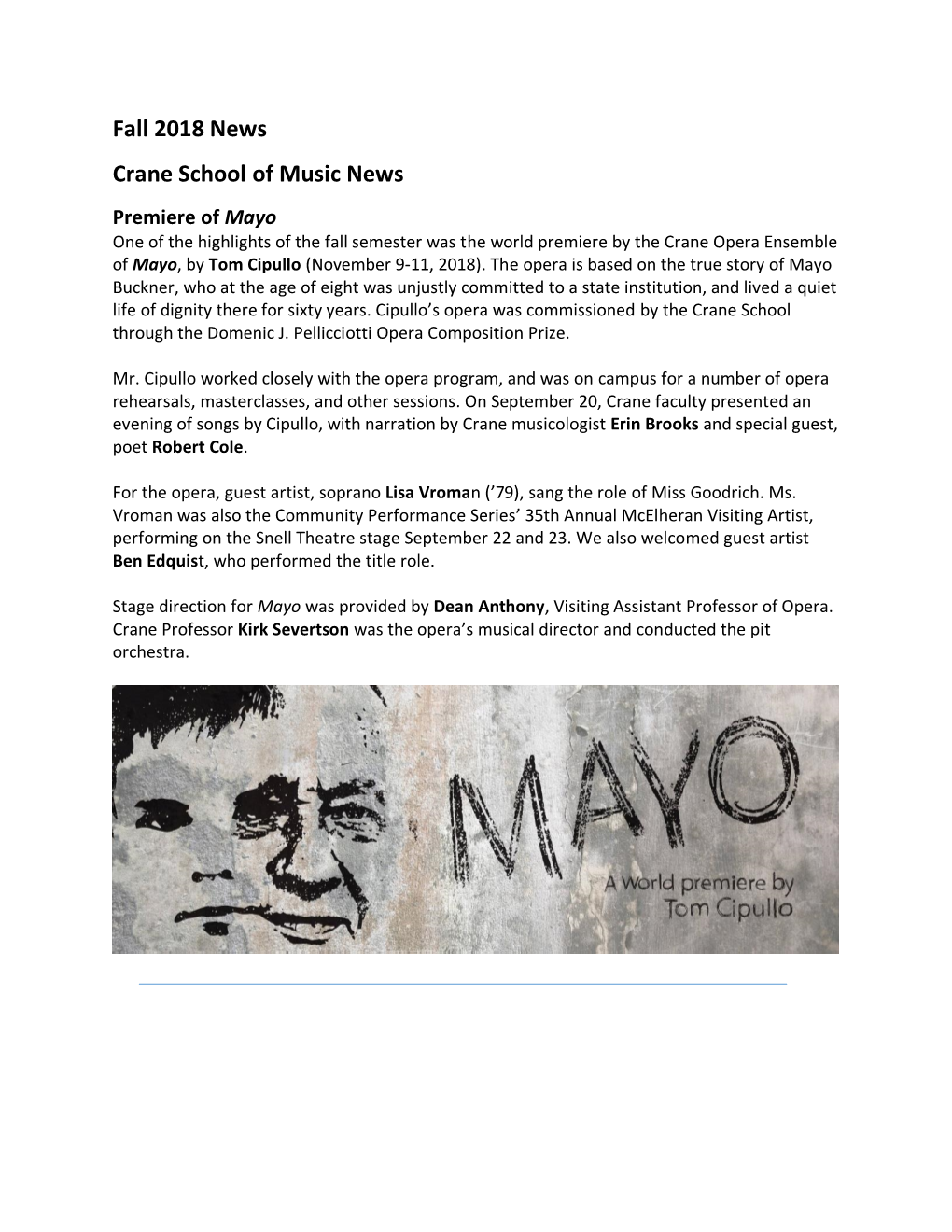 Fall 2018 News Crane School of Music News