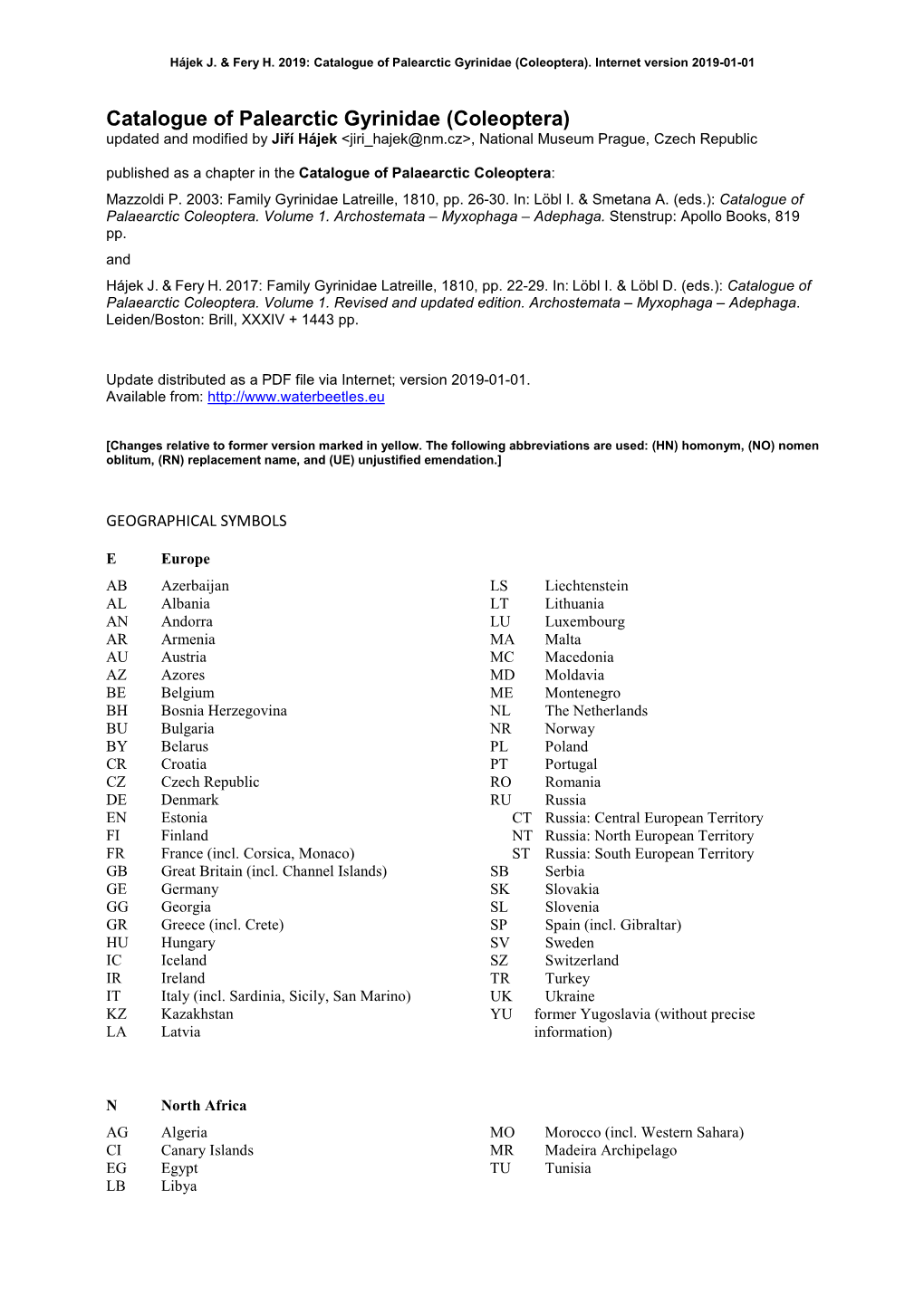 Catalogue of Palearctic Gyrinidae (Coleoptera)