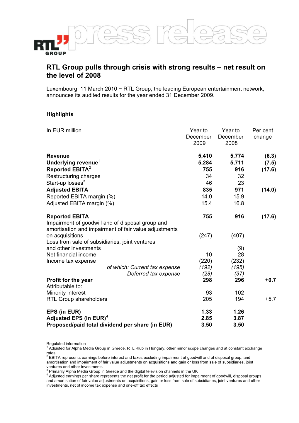 Net Result on the Level of 2008