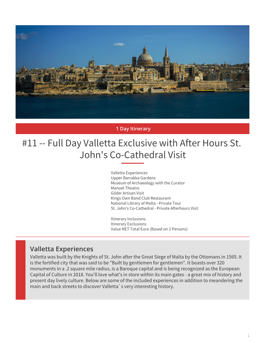 Full Day Valletta Exclusive with After Hours St. John's Co-Cathedral Visit