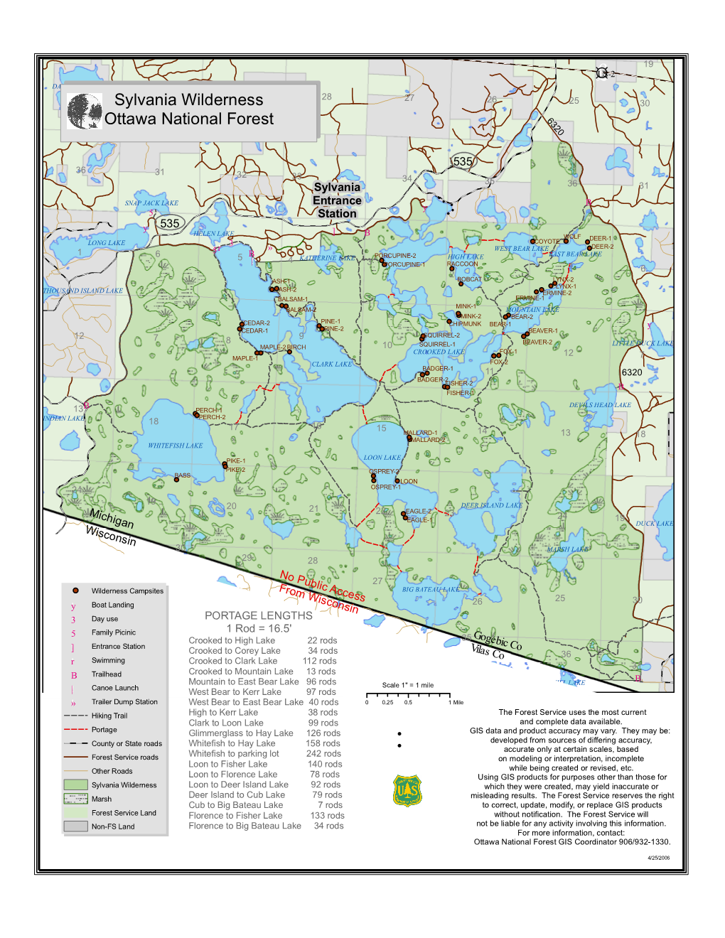 Sylvania Wilderness Campsites and Portages (Pdf)