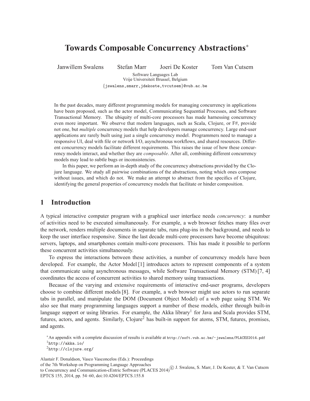 Towards Composable Concurrency Abstractions∗