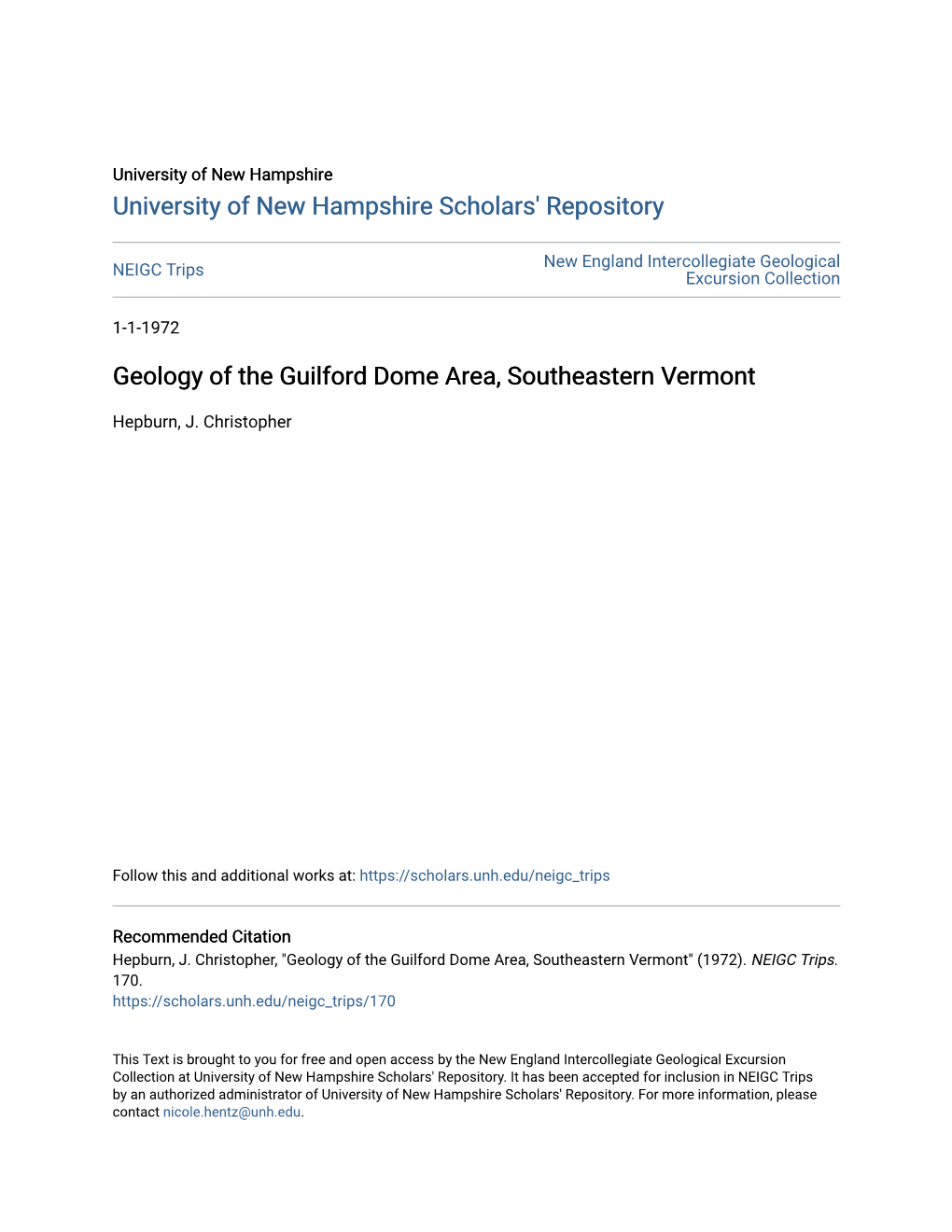 Geology of the Guilford Dome Area, Southeastern Vermont