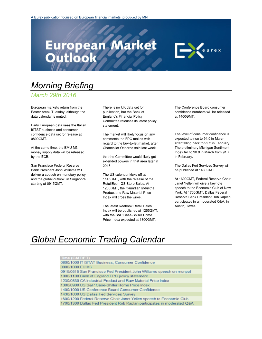 Morning Briefing Global Economic Trading Calendar