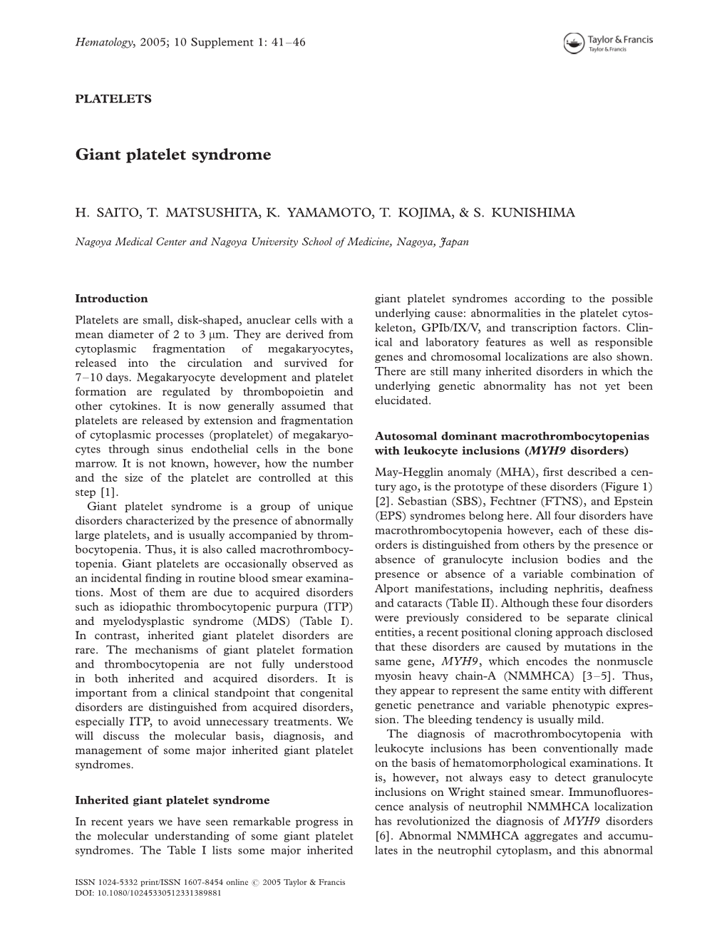 Giant Platelet Syndrome