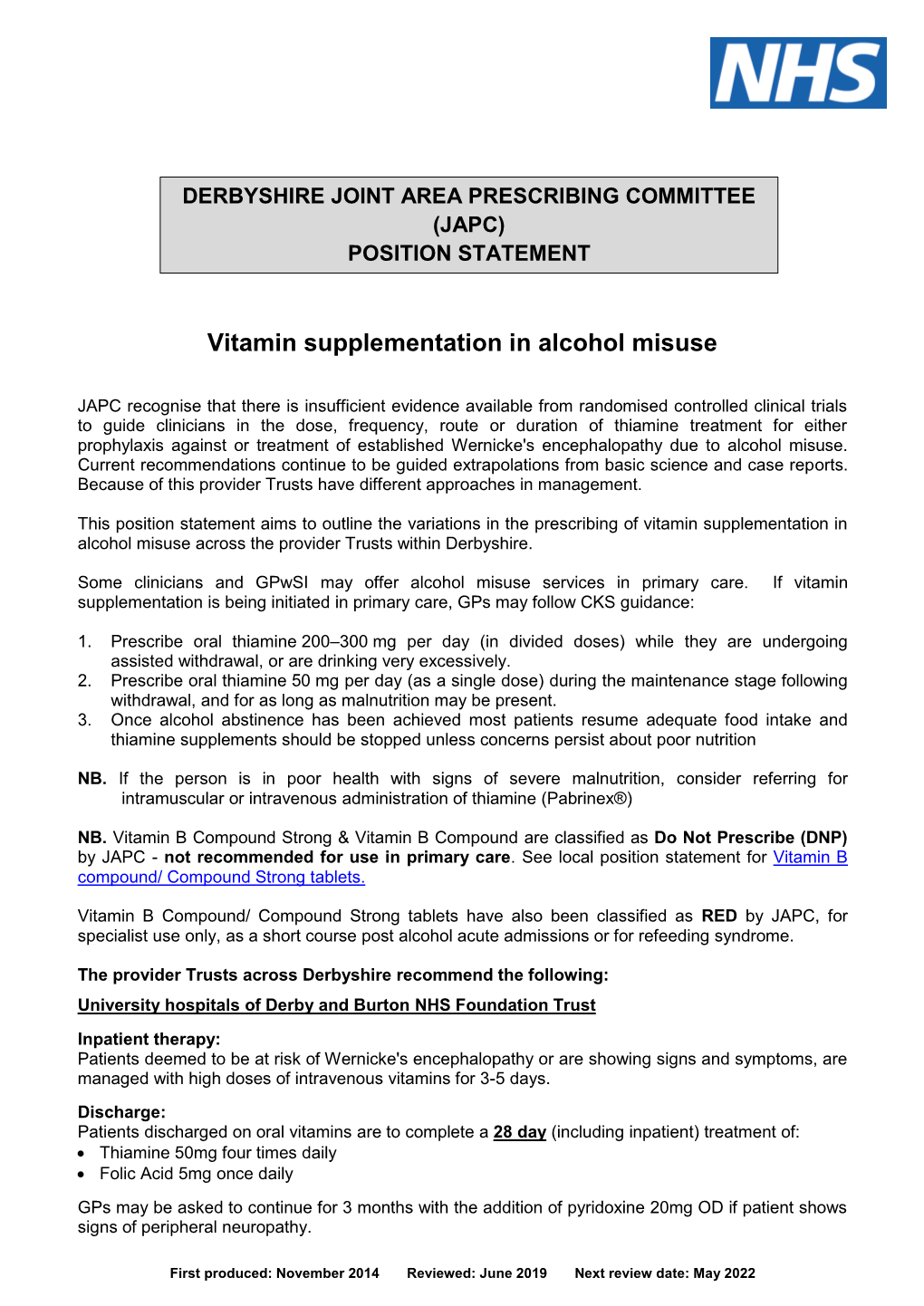 Vitamin Supplementation in Alcohol Misuse