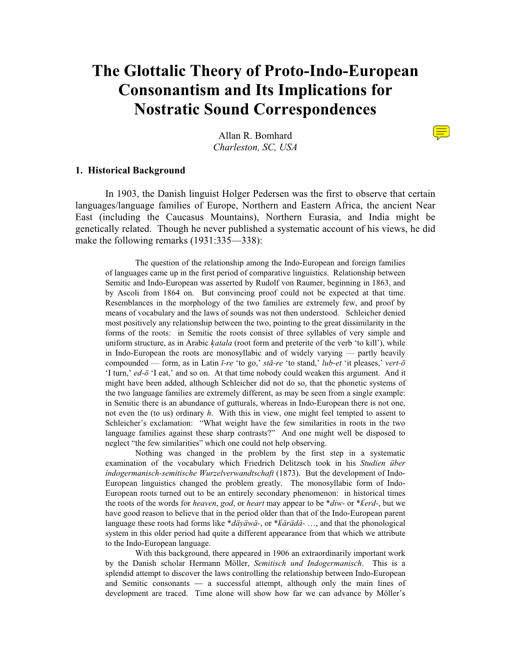 The Glottalic Theory of Proto-Indo-European Consonantism and Its Implications for Nostratic Sound Correspondences