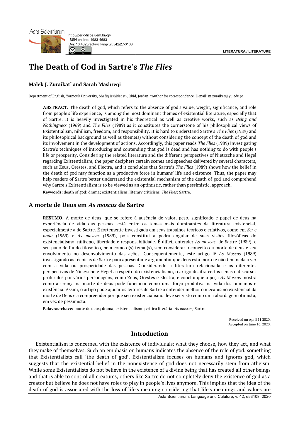 The Death of God in Sartre's the Flies