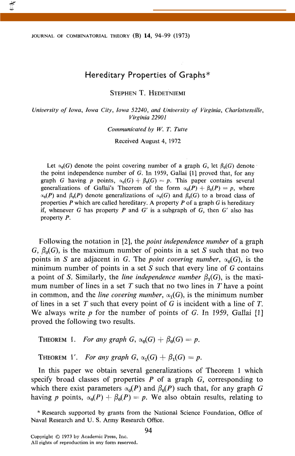 Hereditary Properties of Graphs*