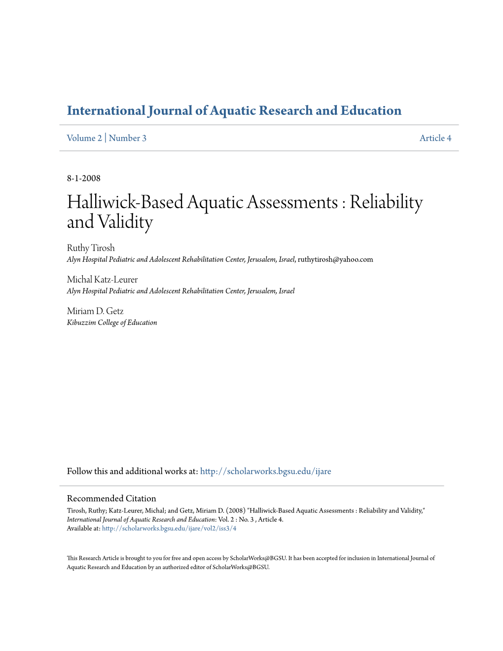 Halliwick-Based Aquatic Assessments