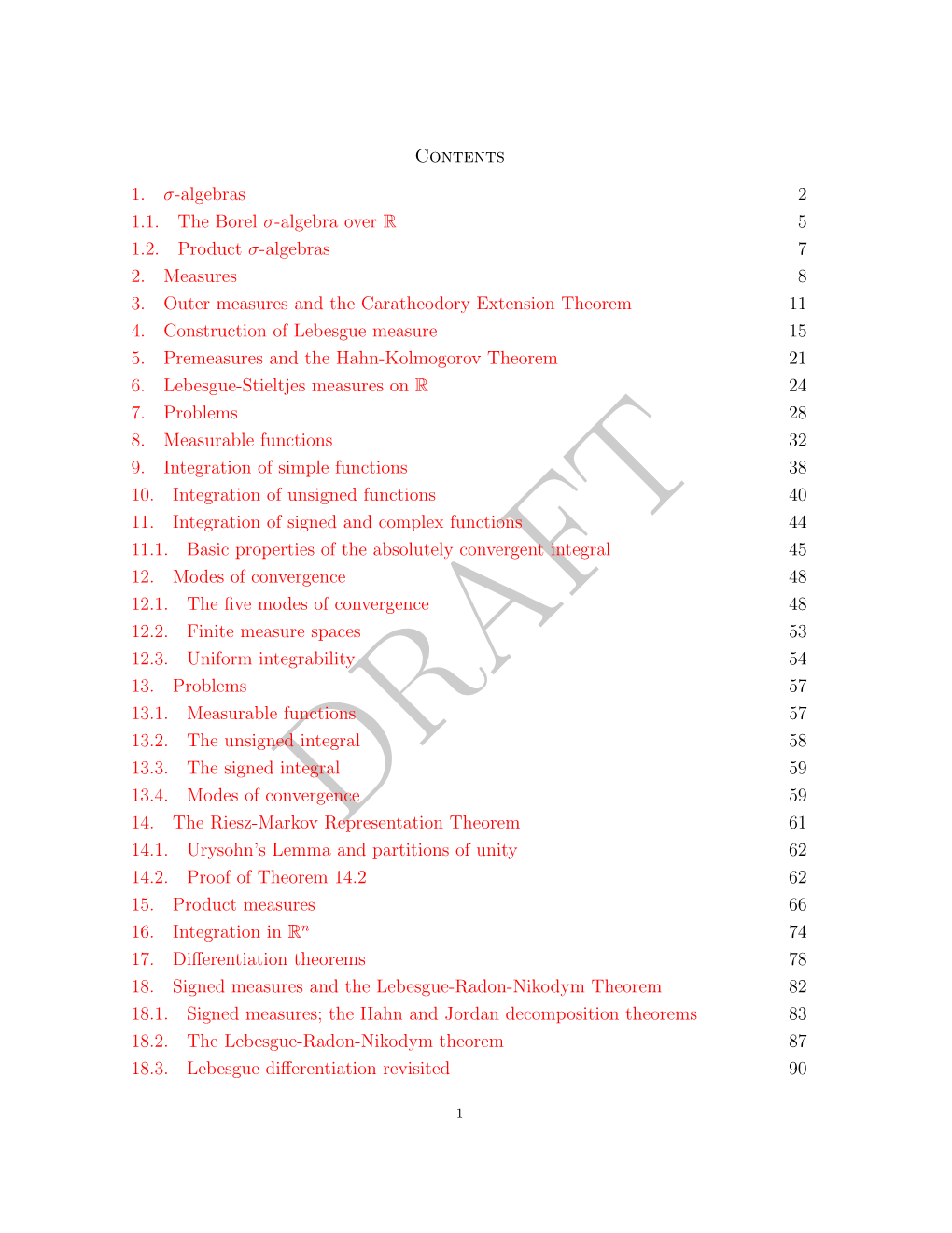 Contents 1. Σ-Algebras 2 1.1. the Borel Σ-Algebra Over R 5 1.2