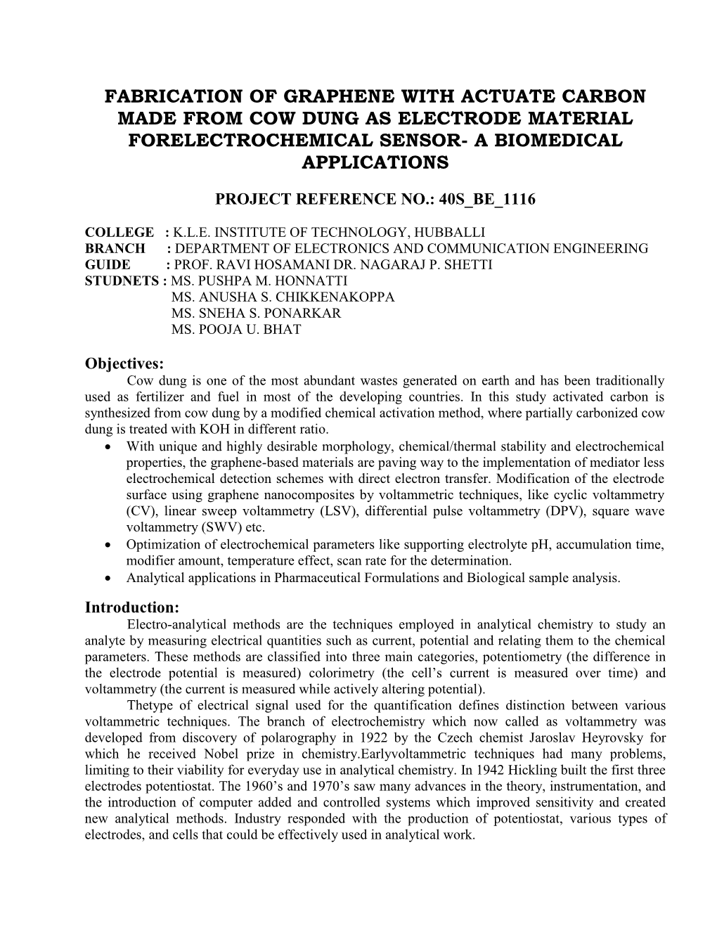 Fabrication of Graphene with Actuate Carbon Made from Cow Dung As Electrode Material Forelectrochemical Sensor- a Biomedical Applications