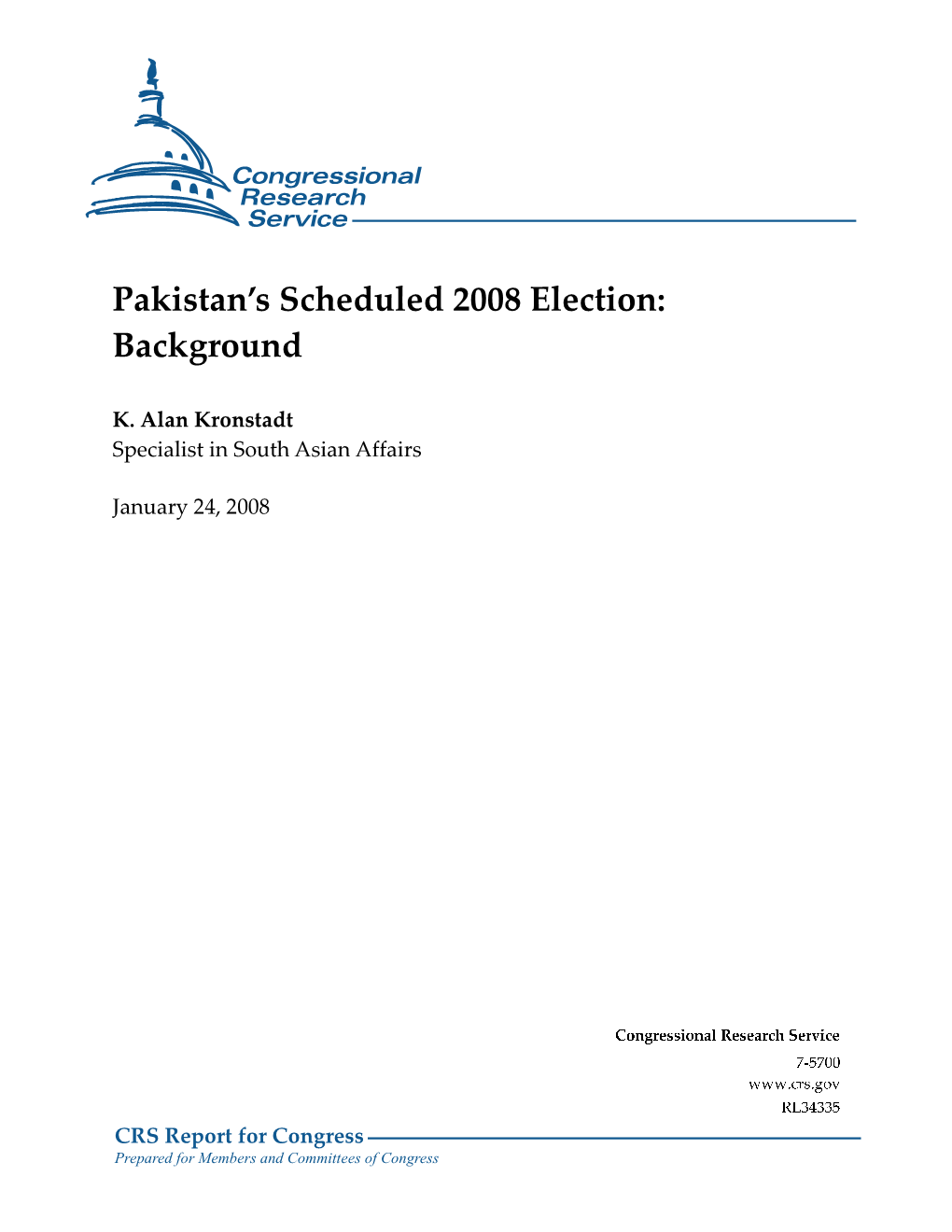 Pakistan's Scheduled 2008 Election