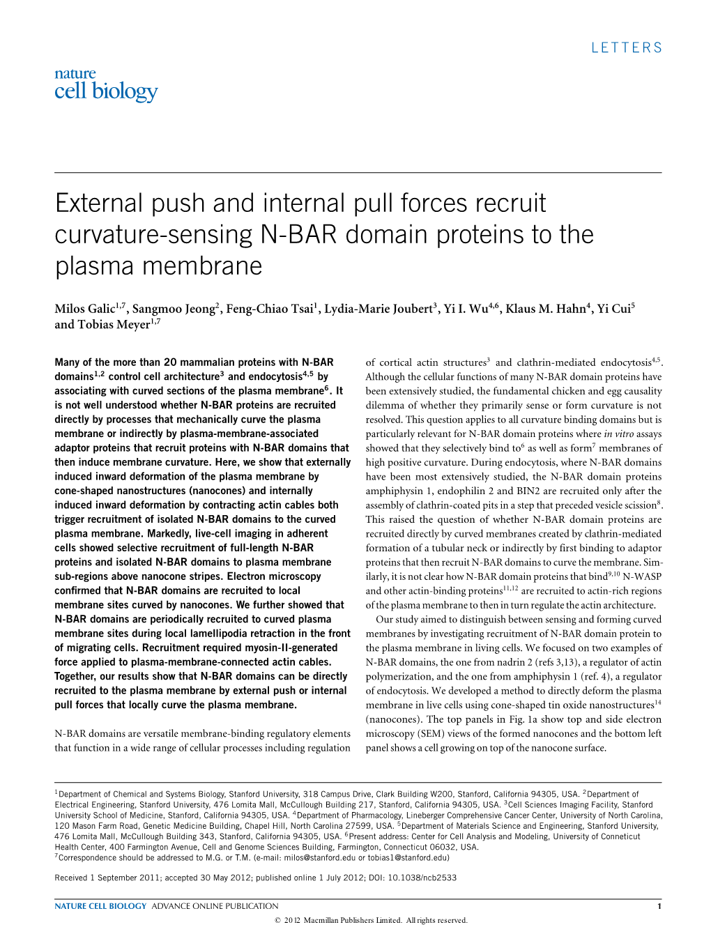 External Push and Internal Pull Forces Recruit Curvature-Sensing N-BAR Domain Proteins to the Plasma Membrane