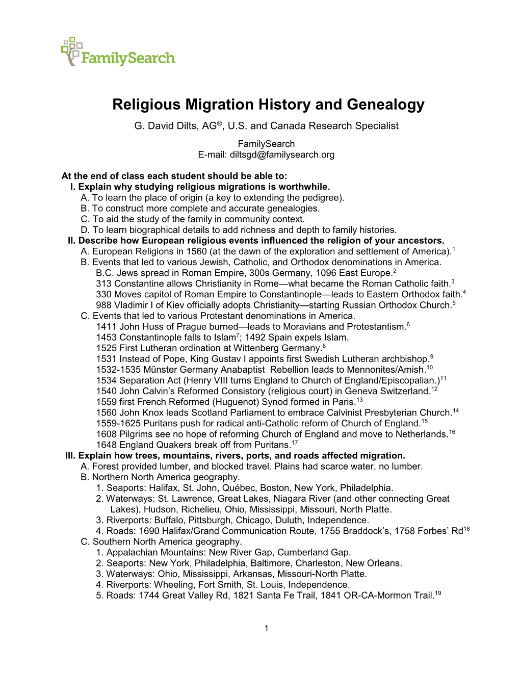 Religious Migration History and Genealogy G
