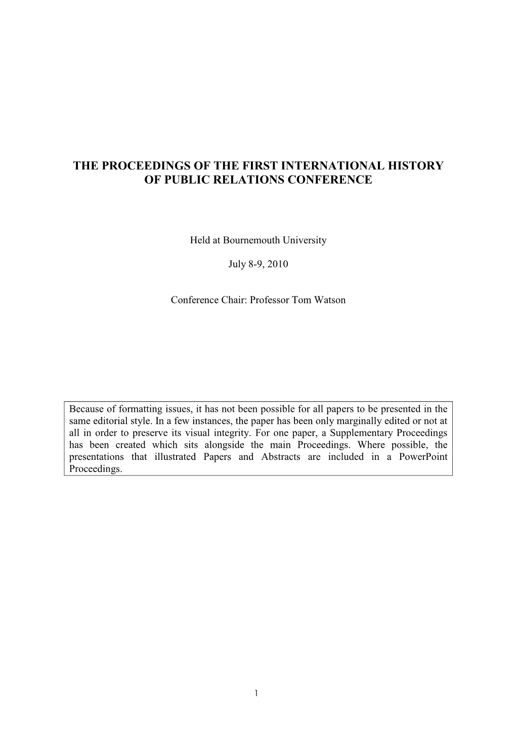 Ihprc Proceedings Title Page