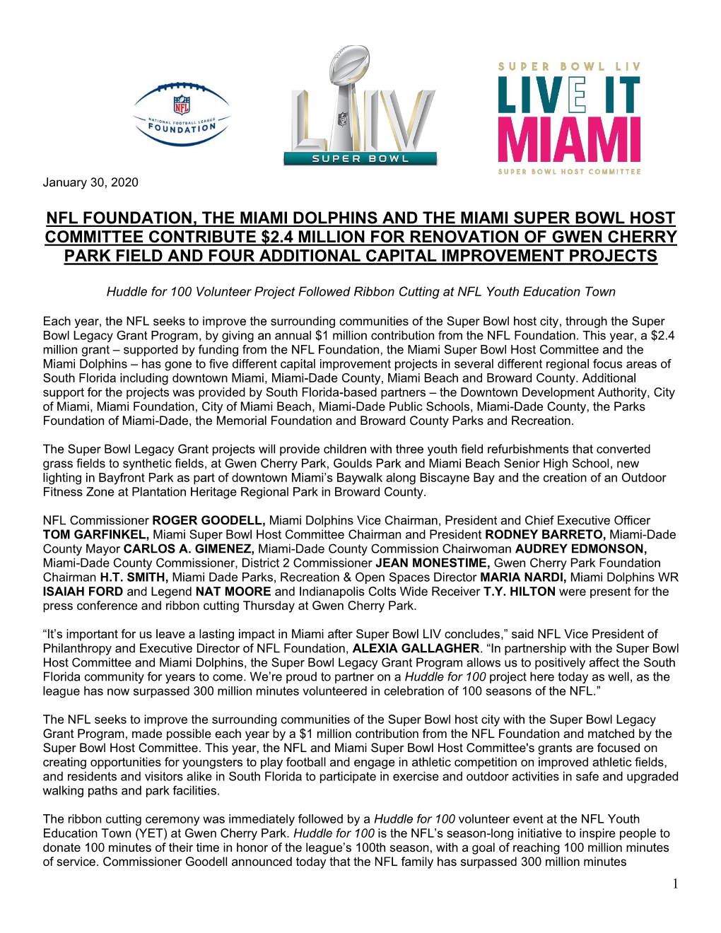 Nfl Foundation, the Miami Dolphins and the Miami