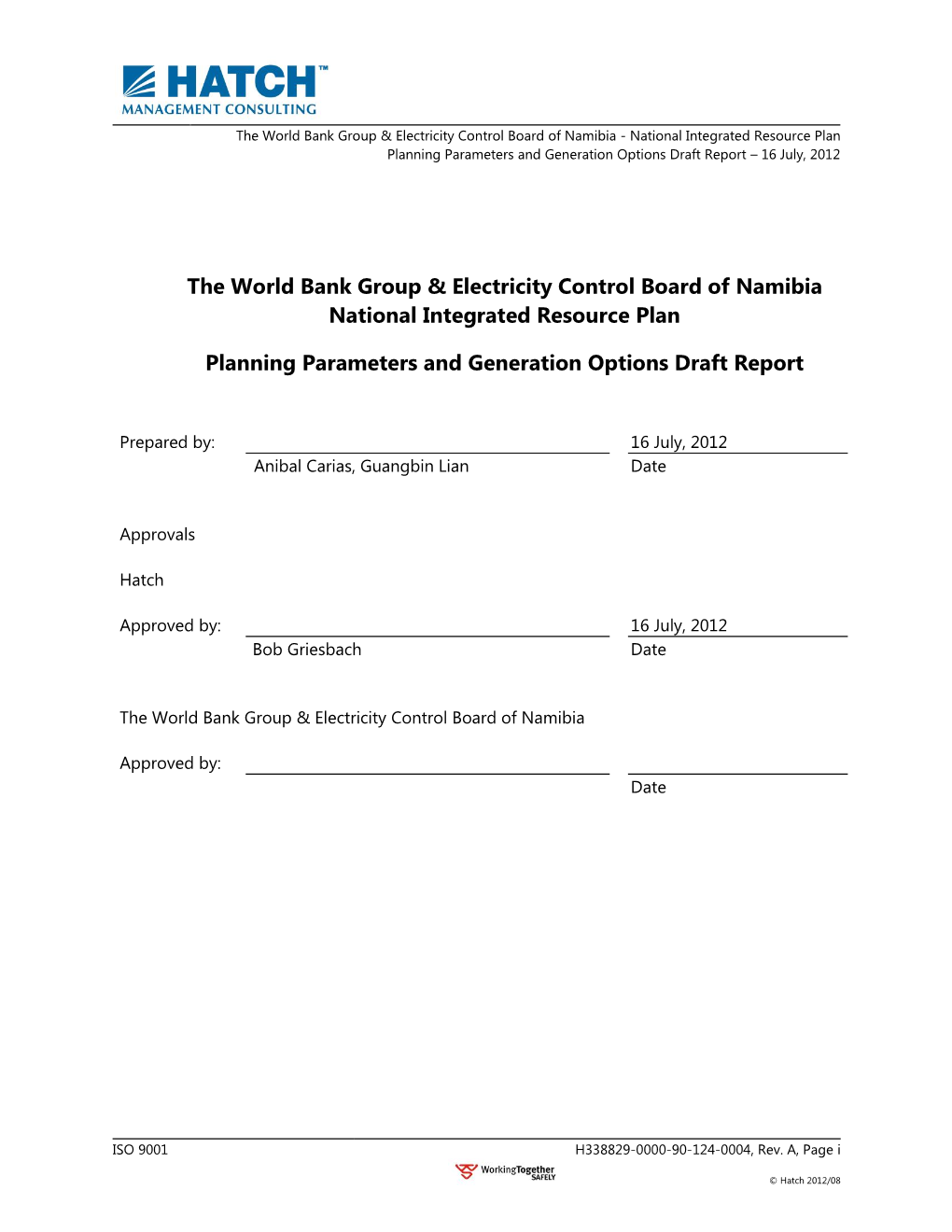 Planning Parameters and Generation Options Report