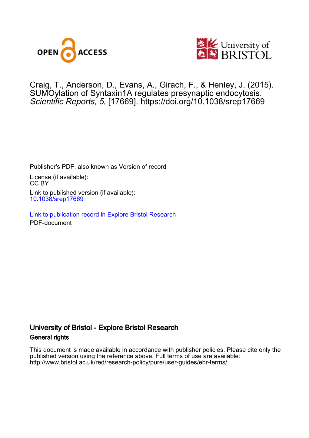 Sumoylation of Syntaxin1a Regulates Presynaptic Endocytosis