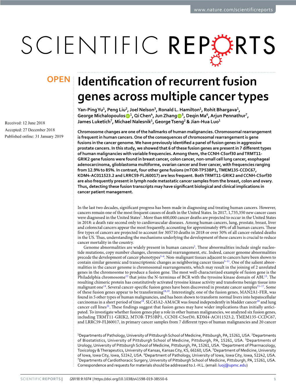 Identification of Recurrent Fusion Genes Across Multiple Cancer Types