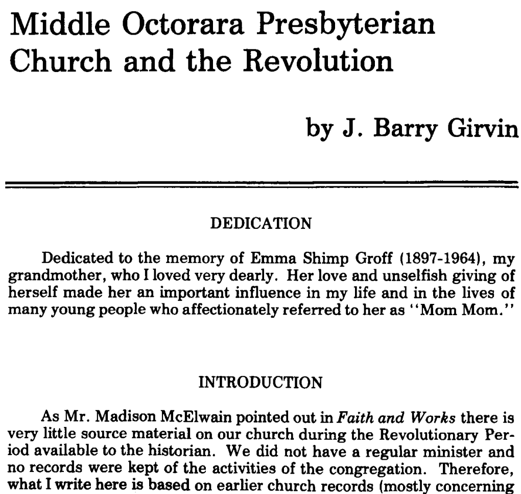 Middle Octorara Presbyterian Church and the Revolution