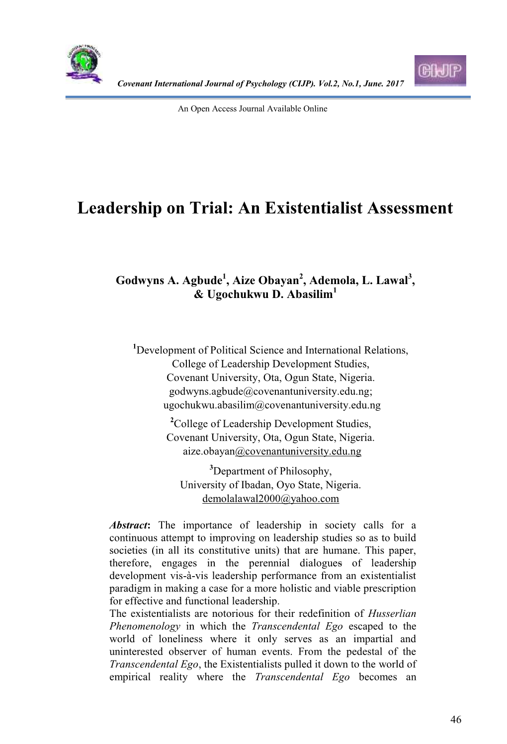 Leadership on Trial: an Existentialist Assessment