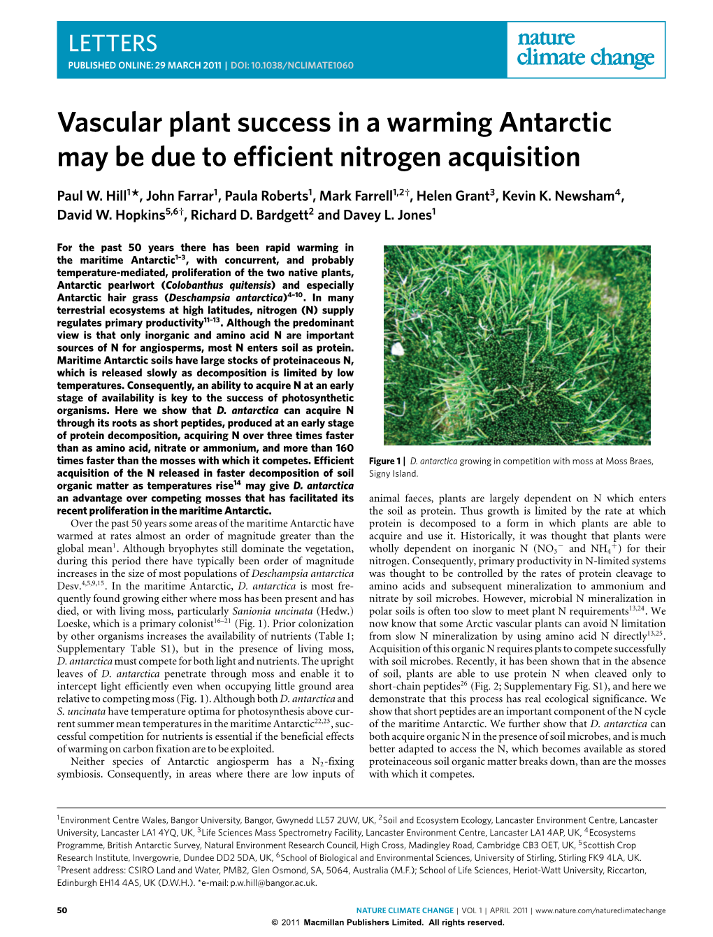 Vascular Plant Success in a Warming Antarctic May Be Due to Efficient Nitrogen Acquisition