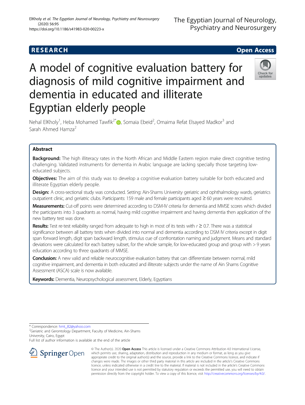 A Model of Cognitive Evaluation Battery for Diagnosis of Mild