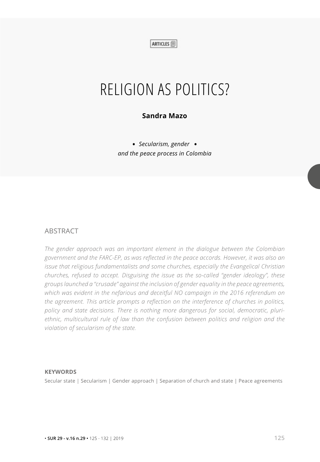 Religion As Politics?