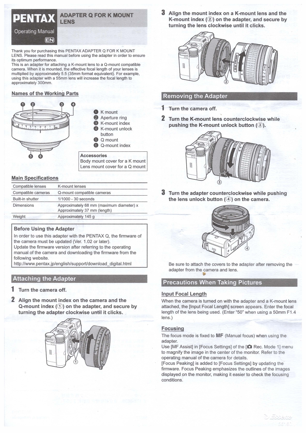 Pentax Adapter Q for K-Mount Lens