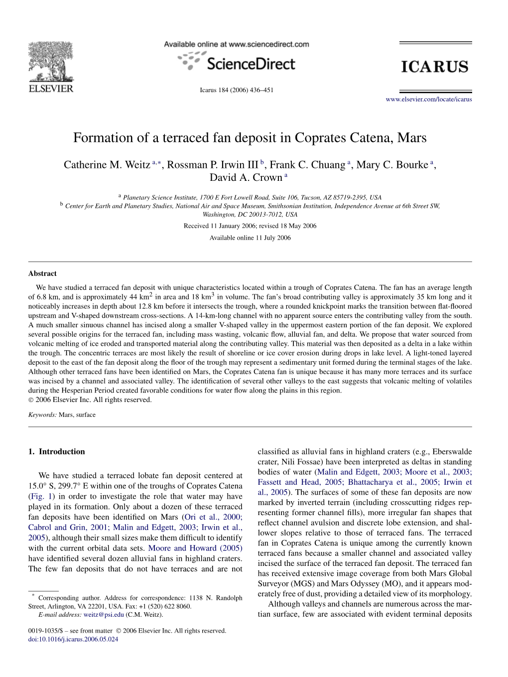 Formation of a Terraced Fan Deposit in Coprates Catena, Mars