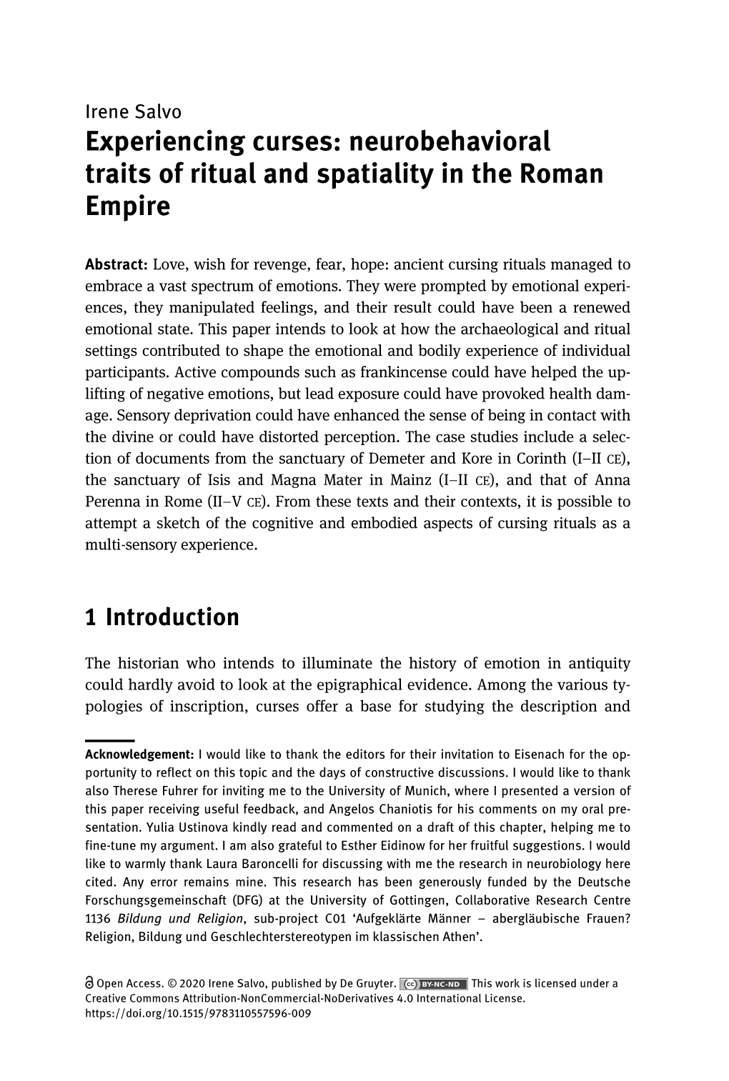 Experiencing Curses: Neurobehavioral Traits of Ritual and Spatiality in the Roman Empire