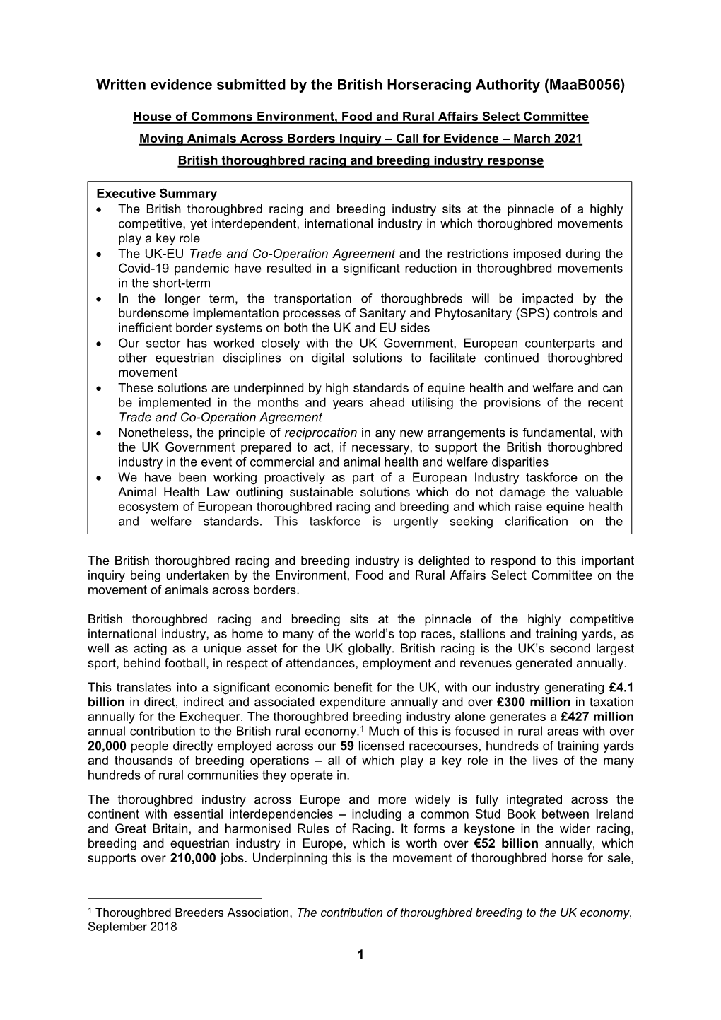 Written Evidence Submitted by the British Horseracing Authority (Maab0056)