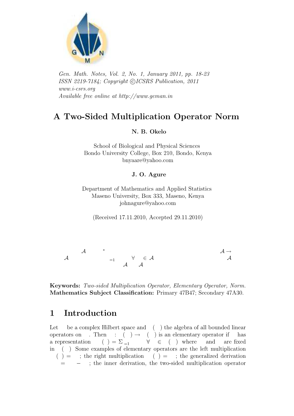 A Two-Sided Multiplication Operator Norm