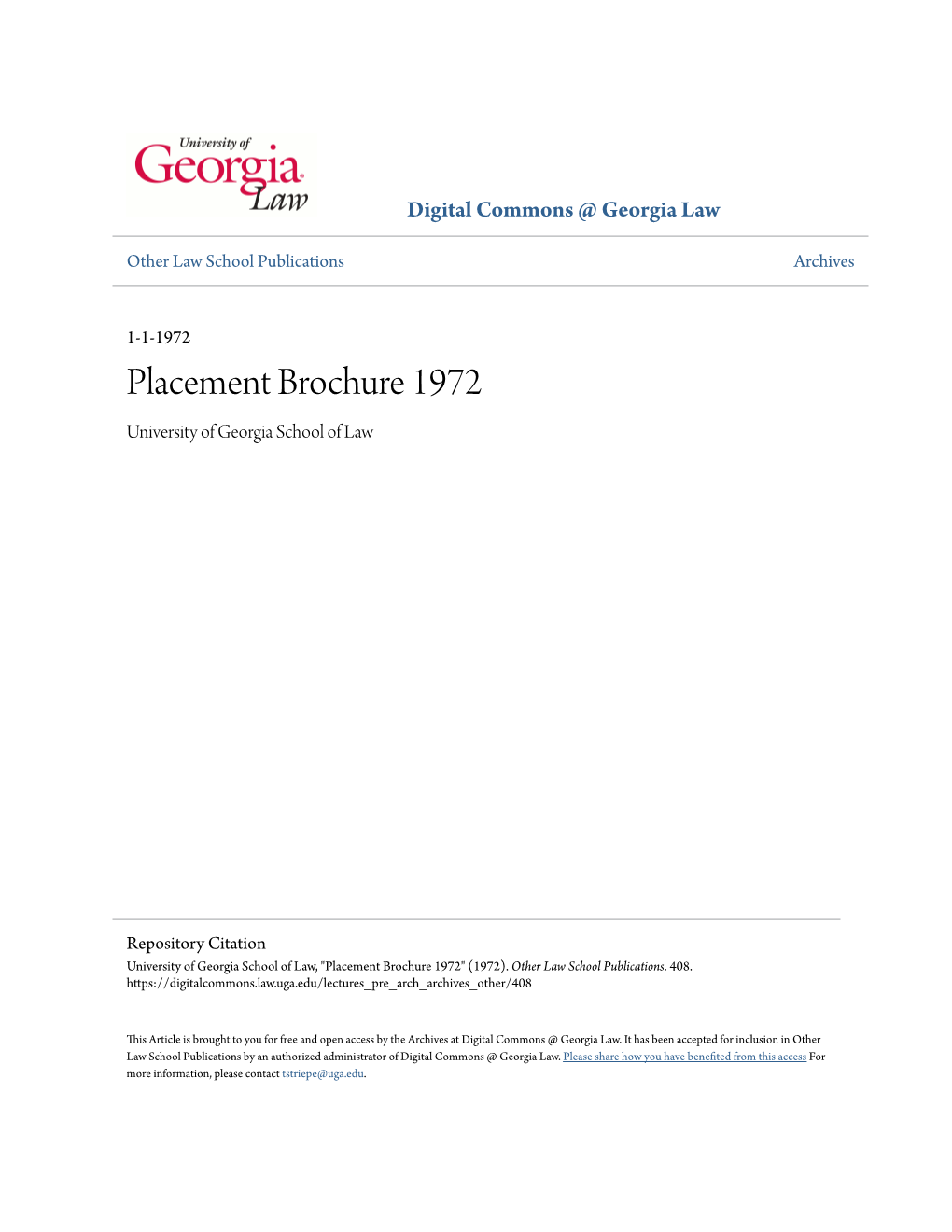 Placement Brochure 1972 University of Georgia School of Law