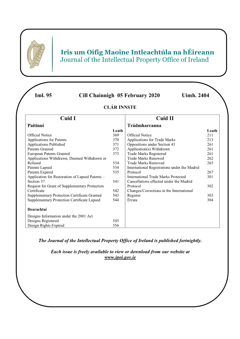 Iris Um Oifig Maoine Intleachtúla Na Héireann Journal of the Intellectual Property Office of Ireland