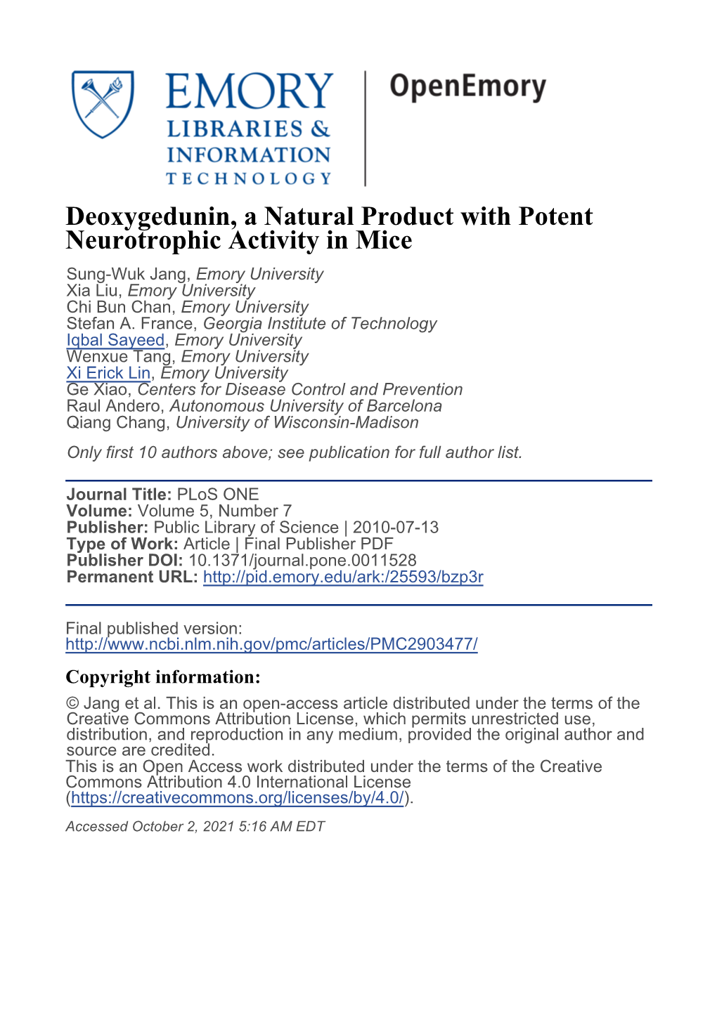 Deoxygedunin, a Natural Product with Potent Neurotrophic Activity in Mice