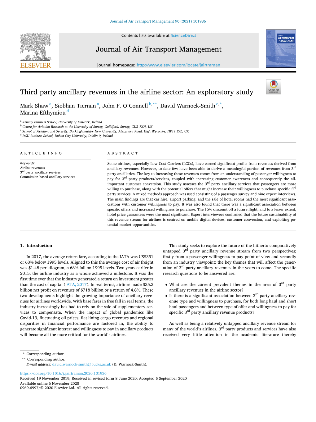 Third Party Ancillary Revenues in the Airline Sector: an Exploratory Study