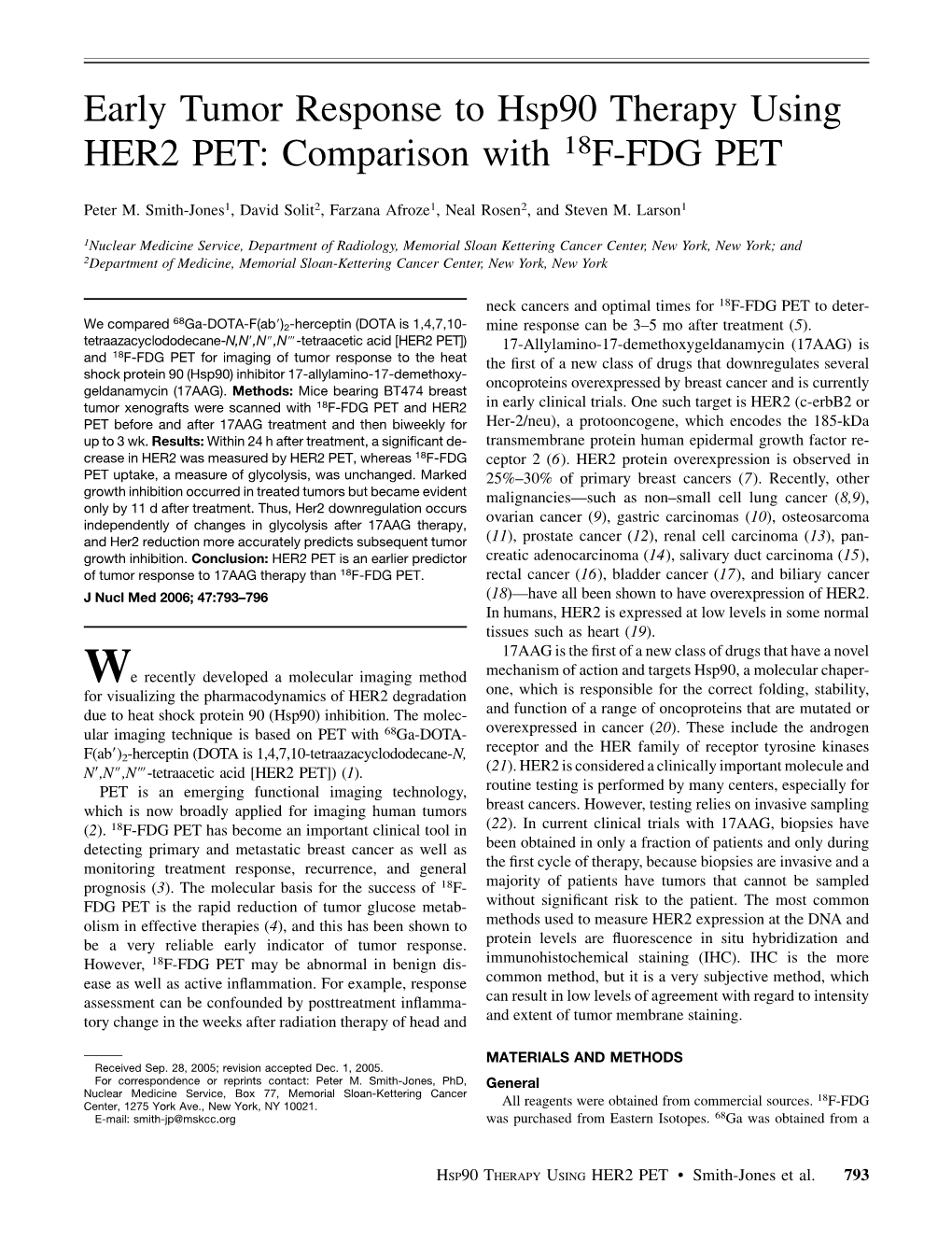 Early Tumor Response to Hsp90 Therapy Using HER2 PET: Comparison with 18F-FDG PET