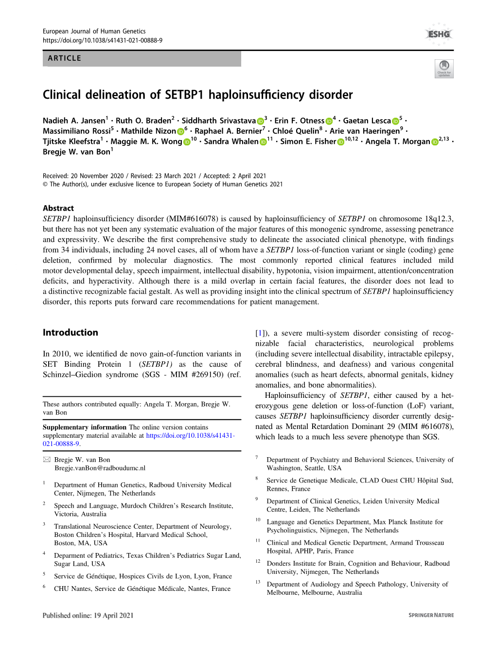 Clinical Delineation of SETBP1 Haploinsufficiency Disorder