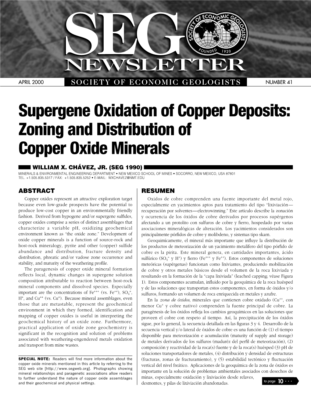 Supergene Oxidation of Copper Deposits: Zoning and Distribution of Copper Oxide Minerals