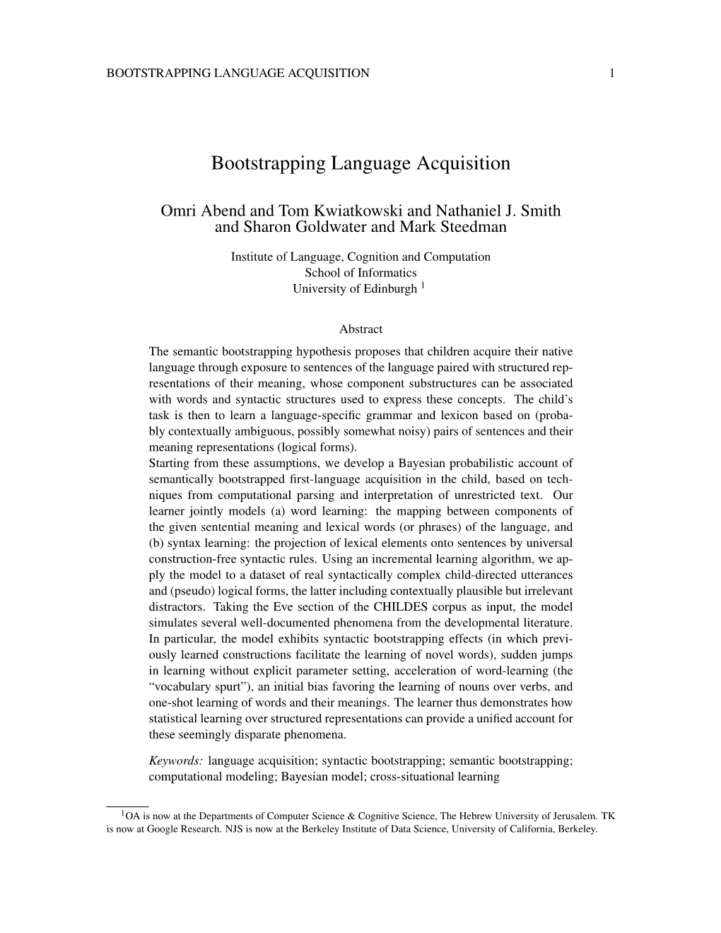 Bootstrapping Language Acquisition 1