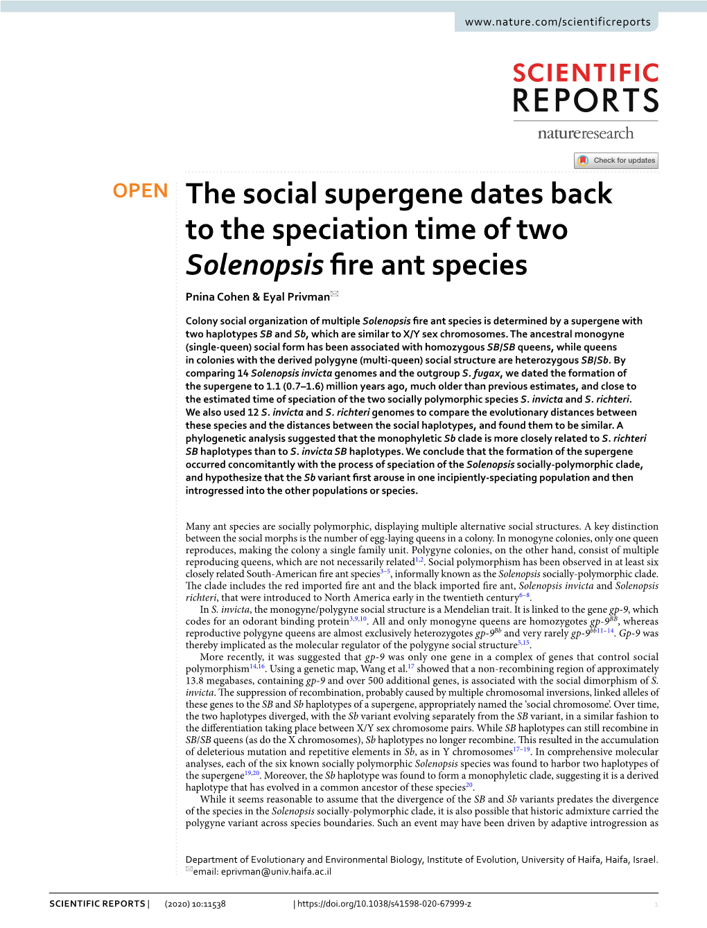 The Social Supergene Dates Back to the Speciation Time of Two Solenopsis Fire Ant Species