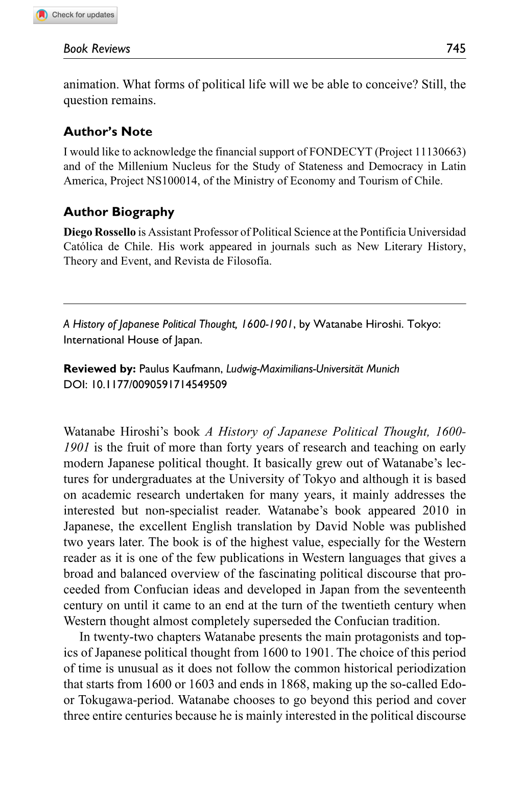 Book Review: a History of Japanese Political Thought, 1600-1901, by Watanabe Hiroshi