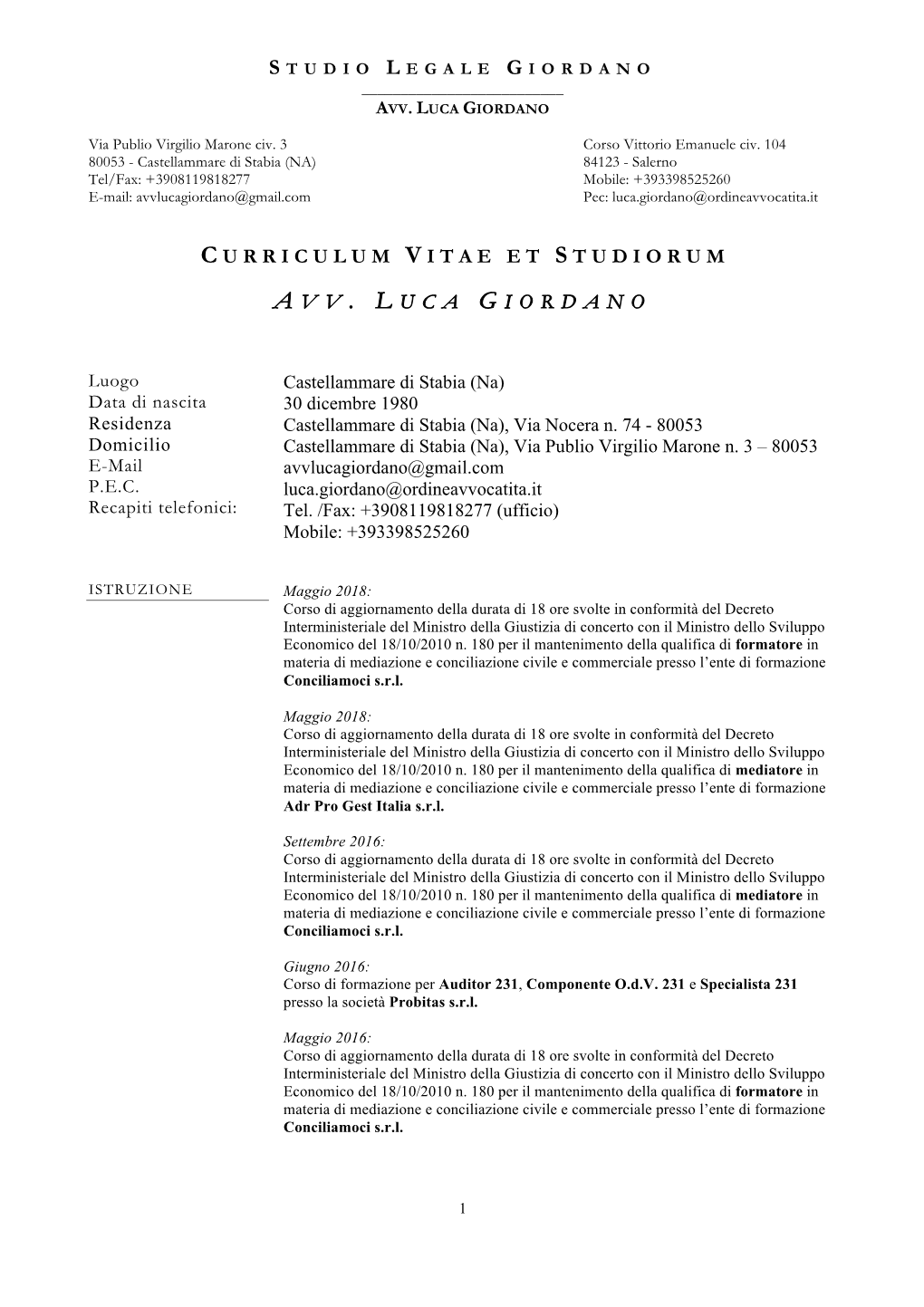 Page 1 S TUDIO L EGALE G IORDANO AVV. LUCA GIORDANO