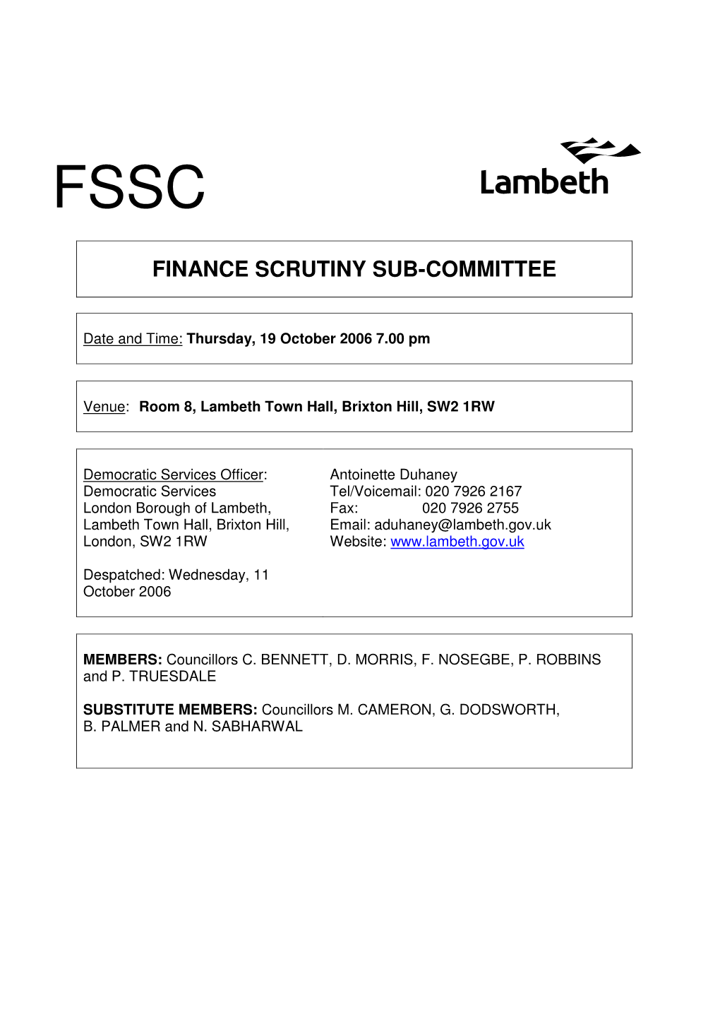 Finance Scrutiny Sub-Committee