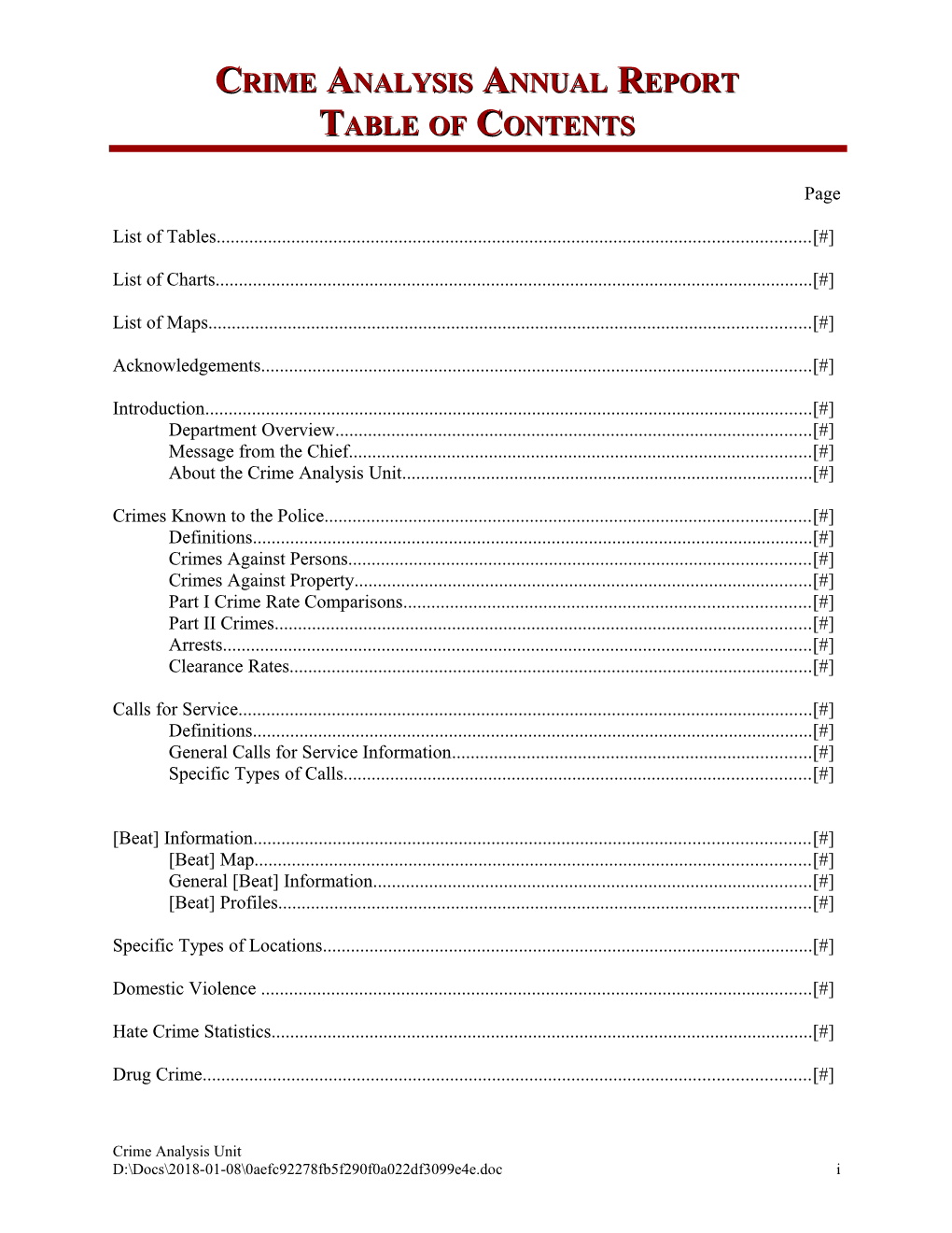 Annual Report Table of Contents